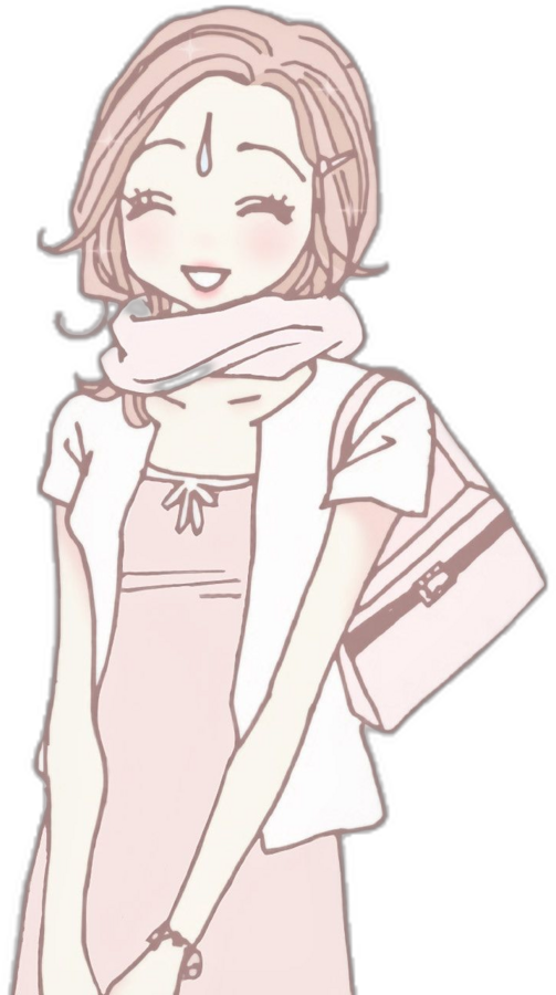 Pink manga character smiling shyly