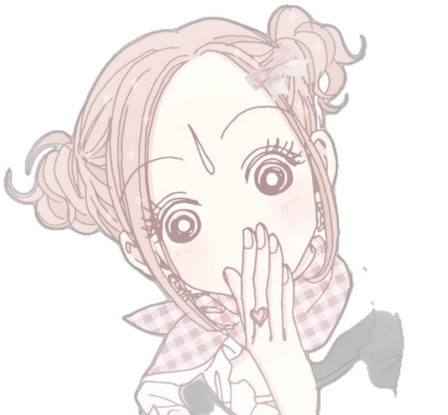 Pink manga character covering her mouth in surprise