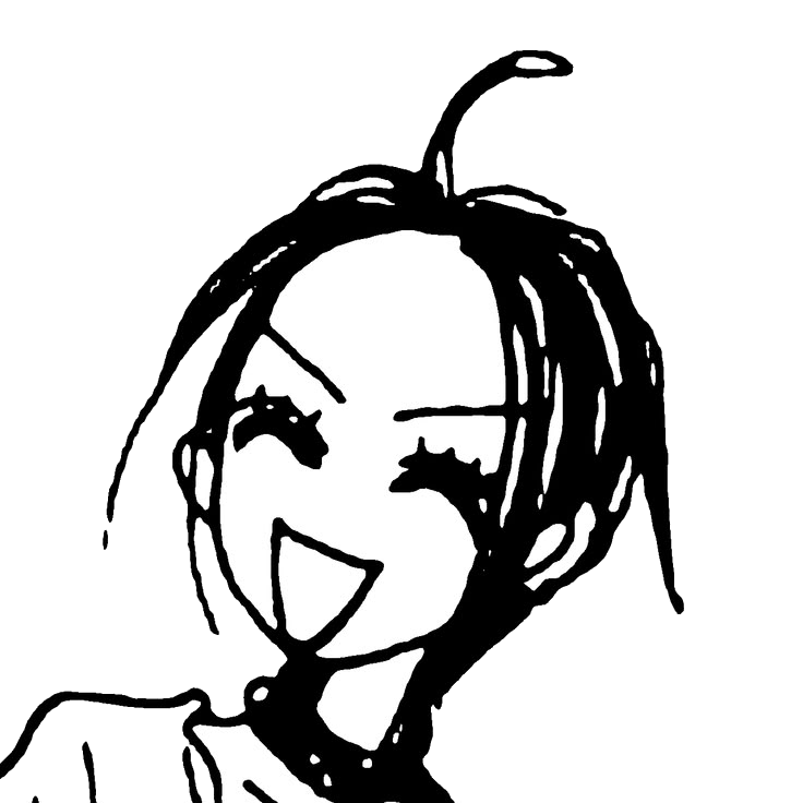 Black and white manga character smiling brightly