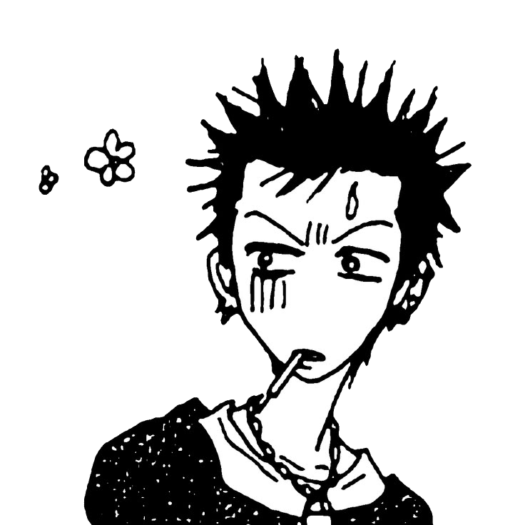 Black and white manga character with spiked hair